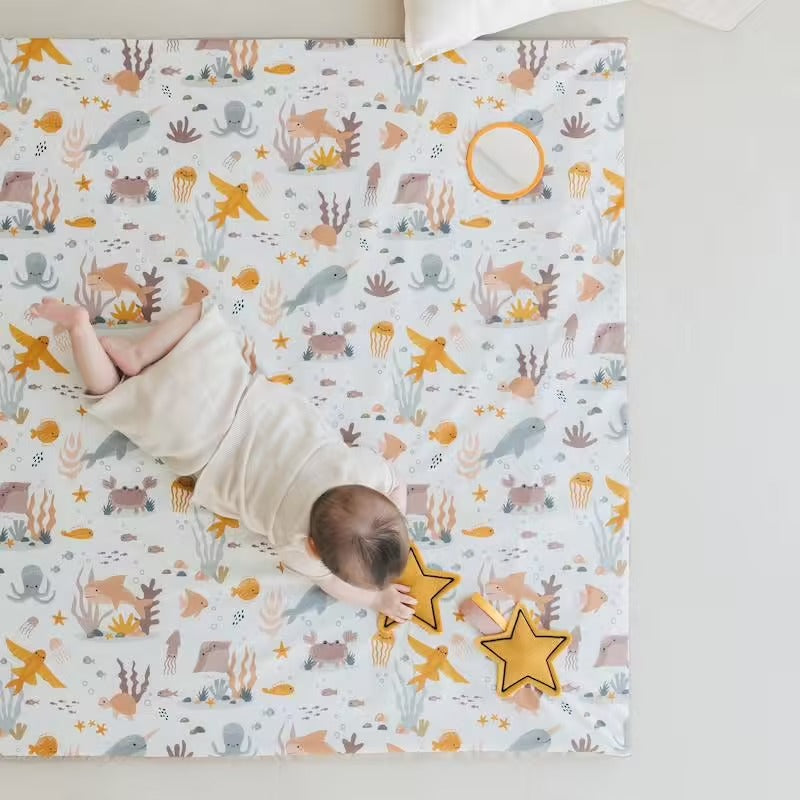 Tapis de motricité Babyhouse en coton bio – Motifs animaux marins